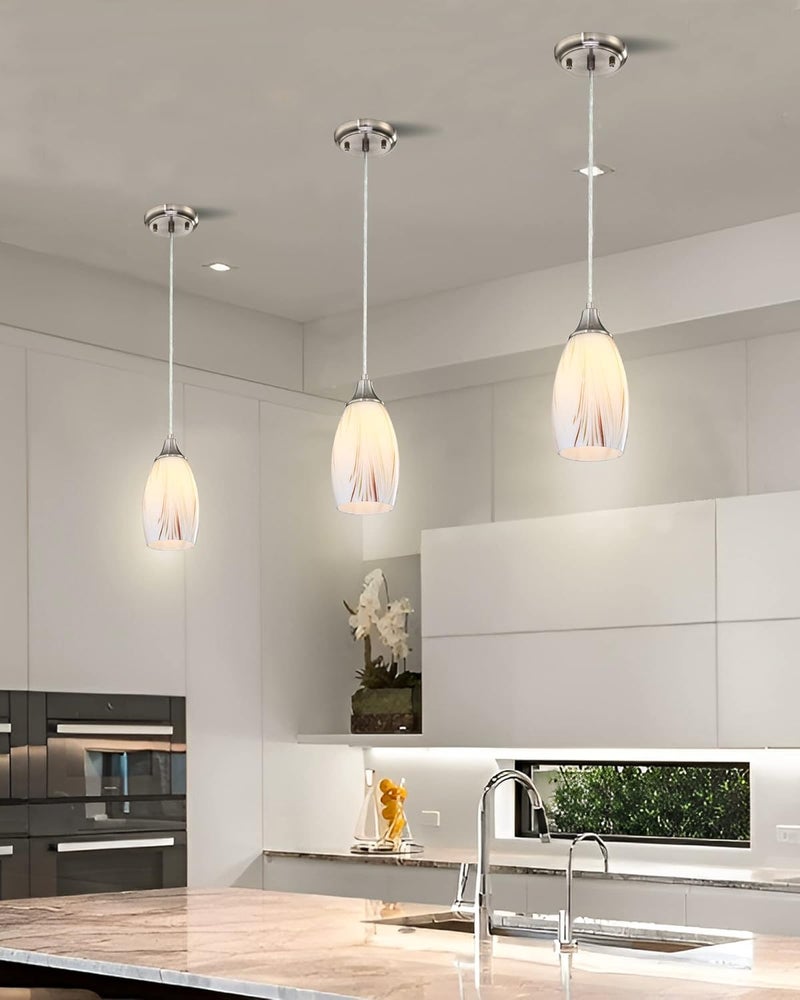 karyfine Mini Milk Glass Pendant Lights,Handcrafted Art Glass Pendant Hanging Light fixtures with Brushed Nickel Finish Adjustable Cord Glass Pendant Light Shade for Kitchen Island,Hallway,Dining Room - Image 5